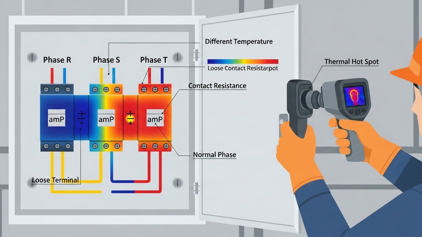 부하는 동일한데 열화상 측정 시 상별 온도 차이가 발생하는 이유