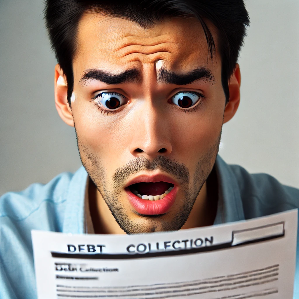 빚 독촉장을 받고 당황하는 채무자의 표정 클로즈업