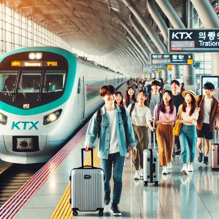 강릉역에 도착한 KTX 열차에서 승객들이 내리는 장면