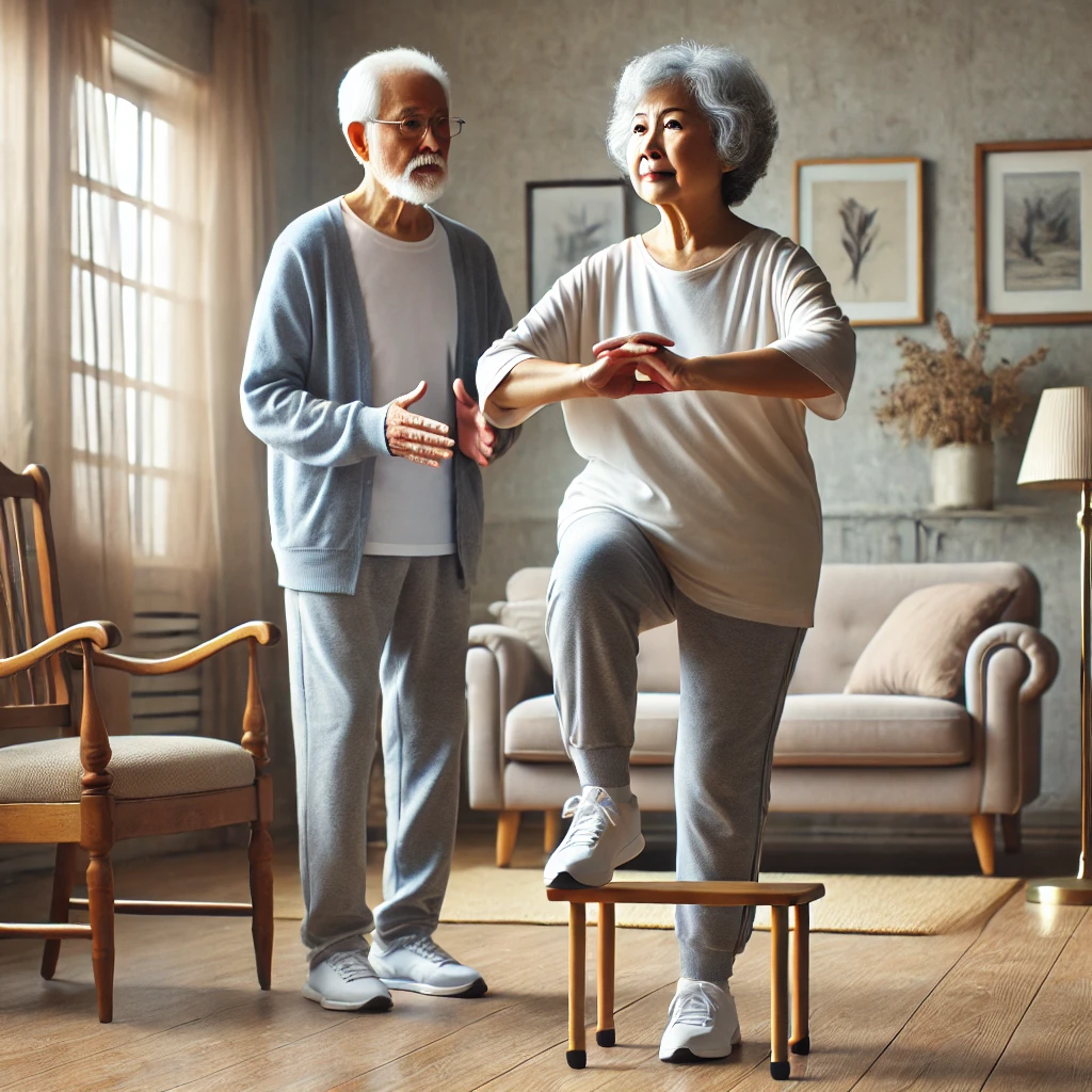 벽이나 의자를 잡고 연습