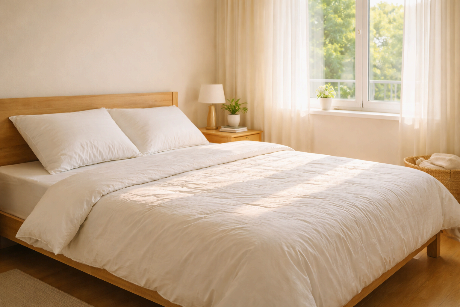 이불과 베개가 정리된 침실에서 시작하는 아침 풍수 습관