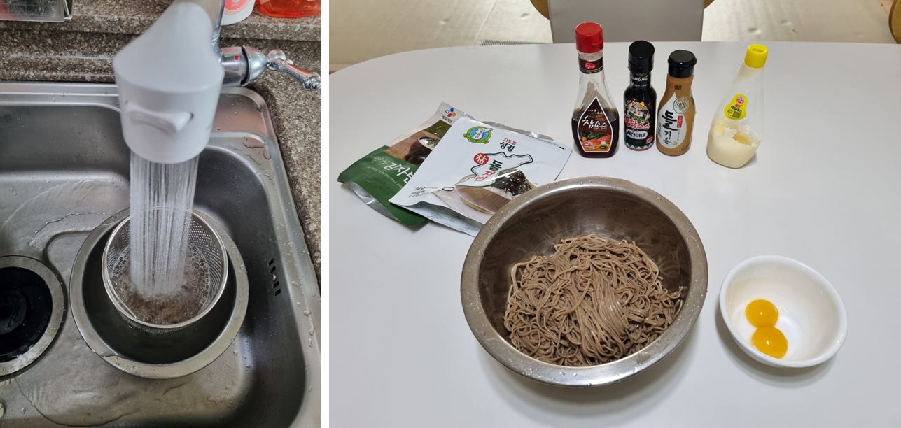 메밀 국수 헹구기