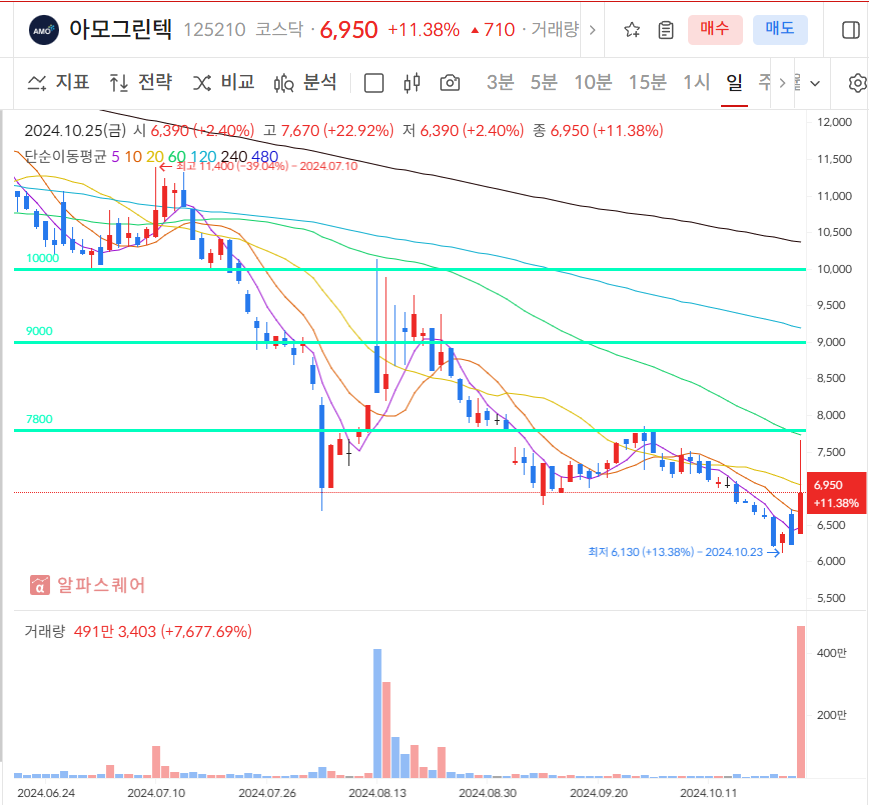 아모그린텍 일봉차트