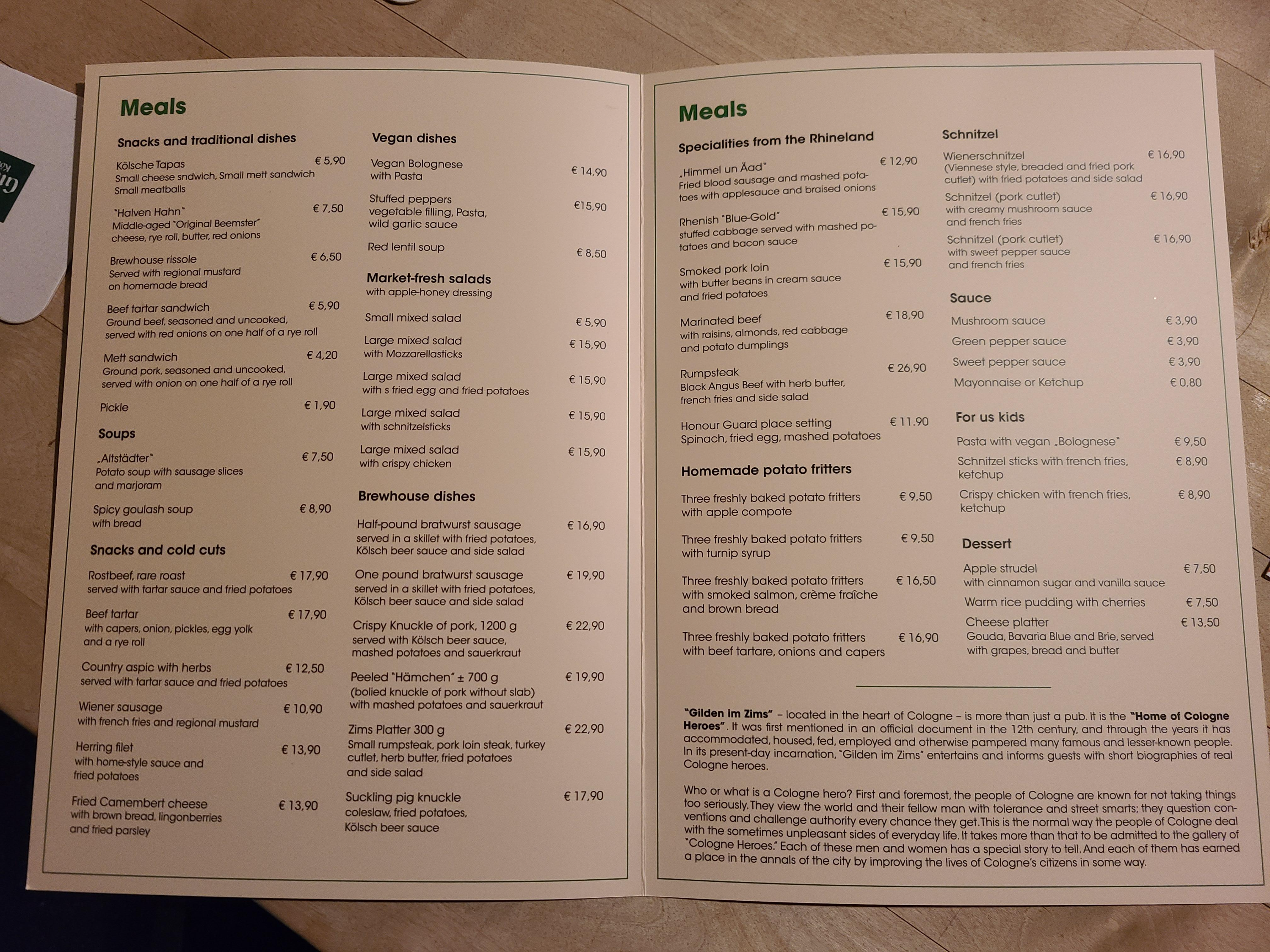 gilden im zims 메뉴판