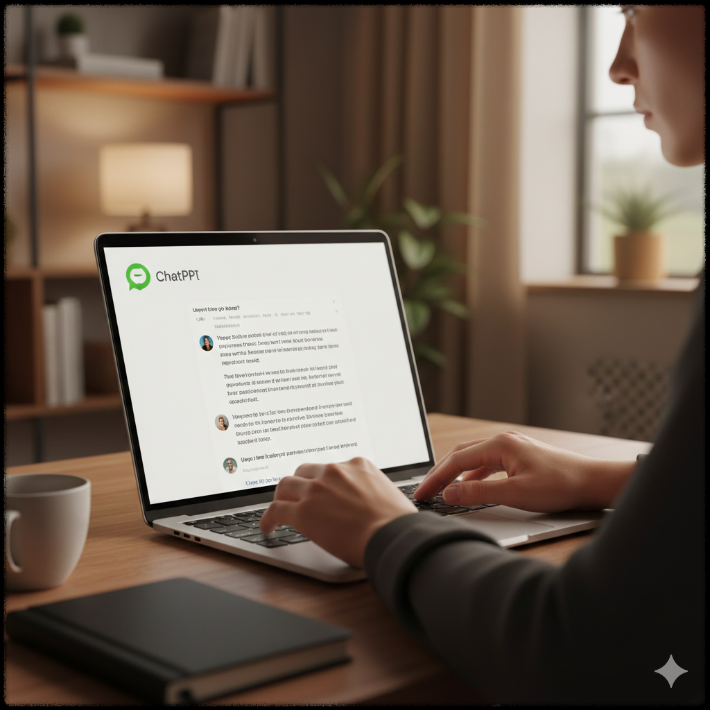 사용자가 노트북에서 ChatGPT 화면을 조작하는 모습