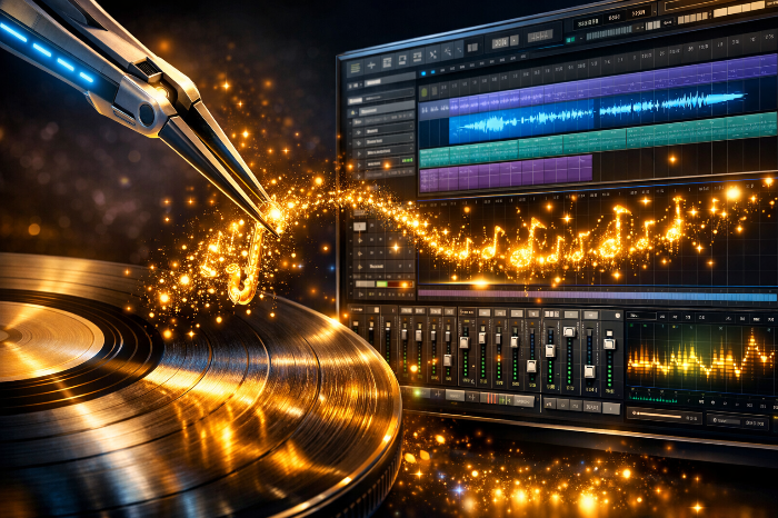 과거의 명곡에서 특정 소스만을 추출하여 현대 음악에 재사용하는 AI 샘플링 공정.