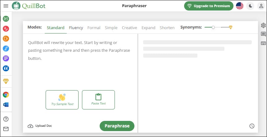 Quillbot 홈페이지 첫 화면