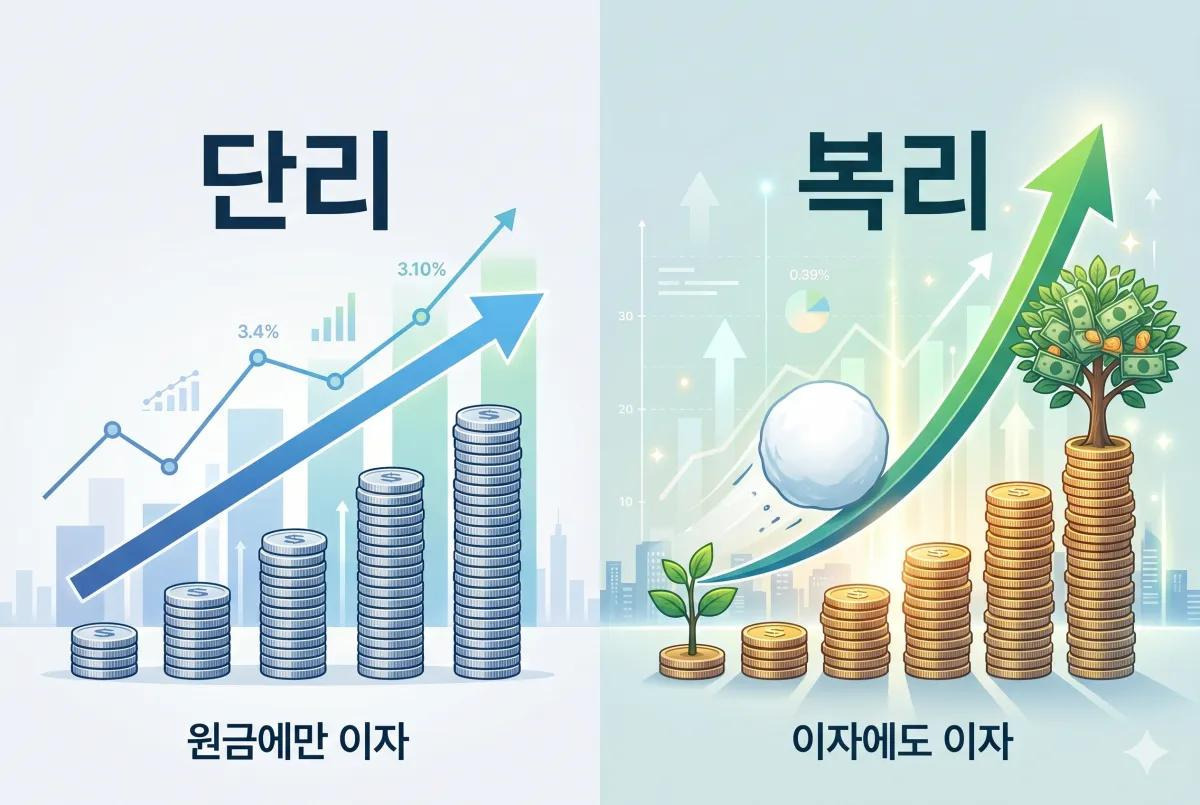 단리와 복리의 차이와 이자에 다시 이자가 붙는 복리의 증가 원리