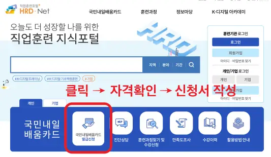 직업훈련포털에서 국민 내일배움카드 신청하는 방법