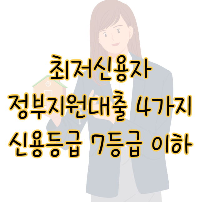 최저신용자 정부지원대출 4가지 신용등급 7등급 이하 한도 및 금리 표지