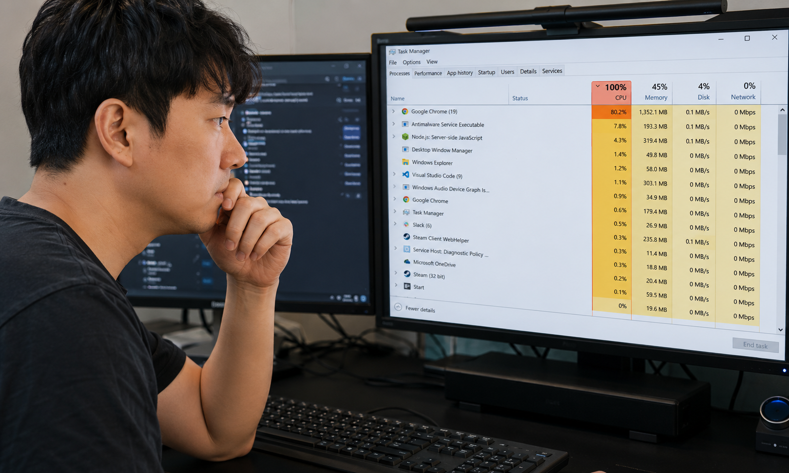 alt= "CPU 사용량 100% 작업관리자 확인"