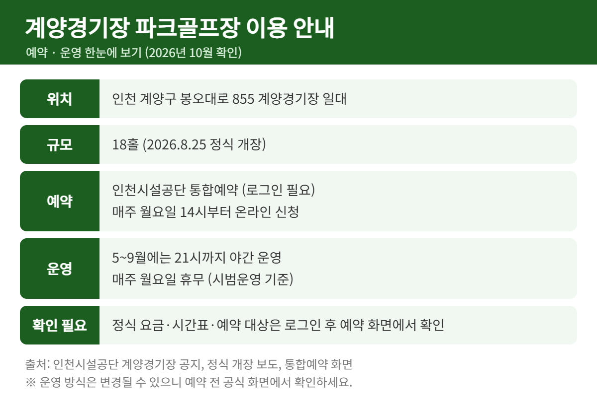 계양경기장 파크골프장 예약 운영 안내