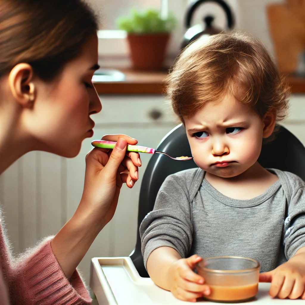 아기가 이유식을 거부하는 모습