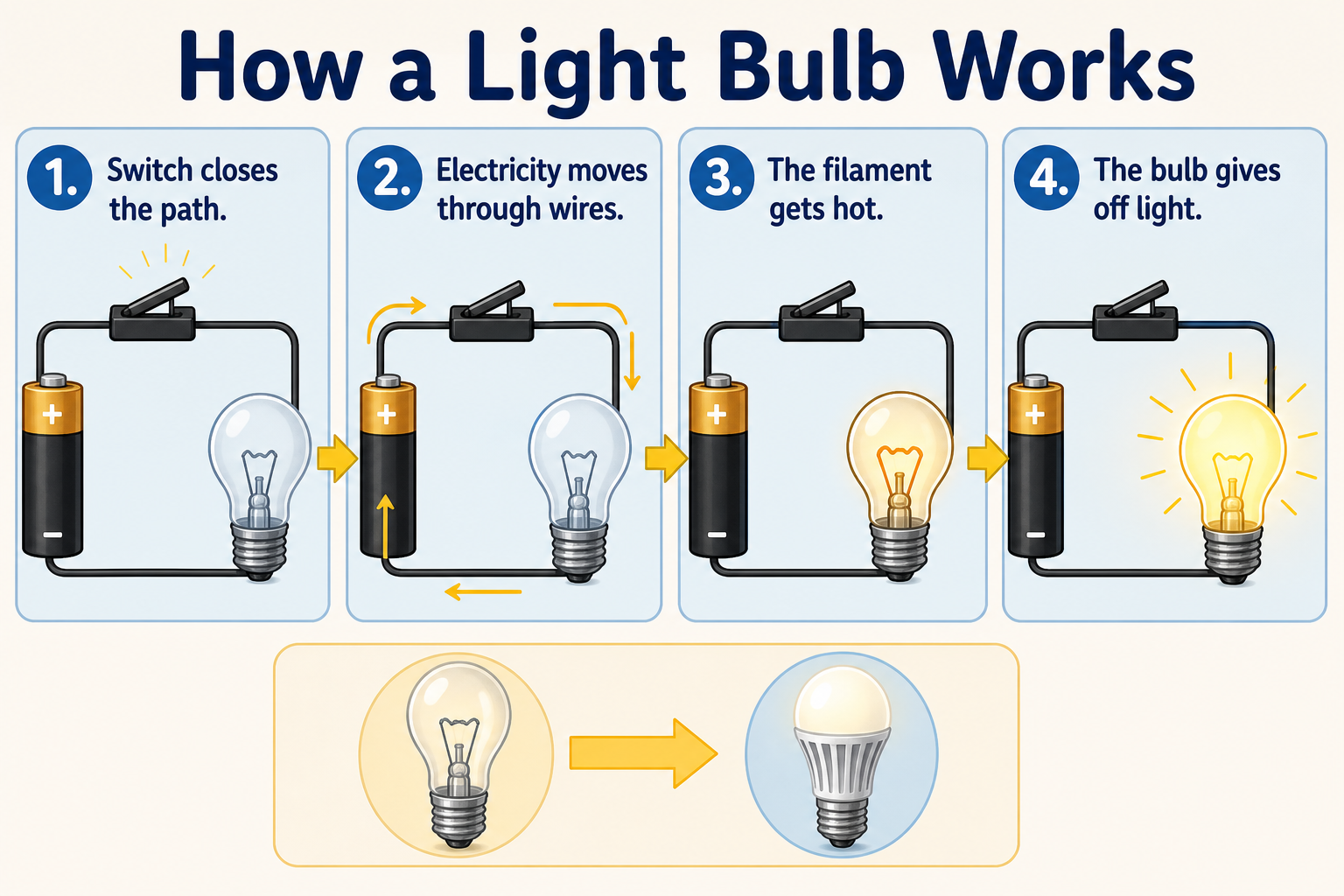 Infographic explaining how a light bulb works