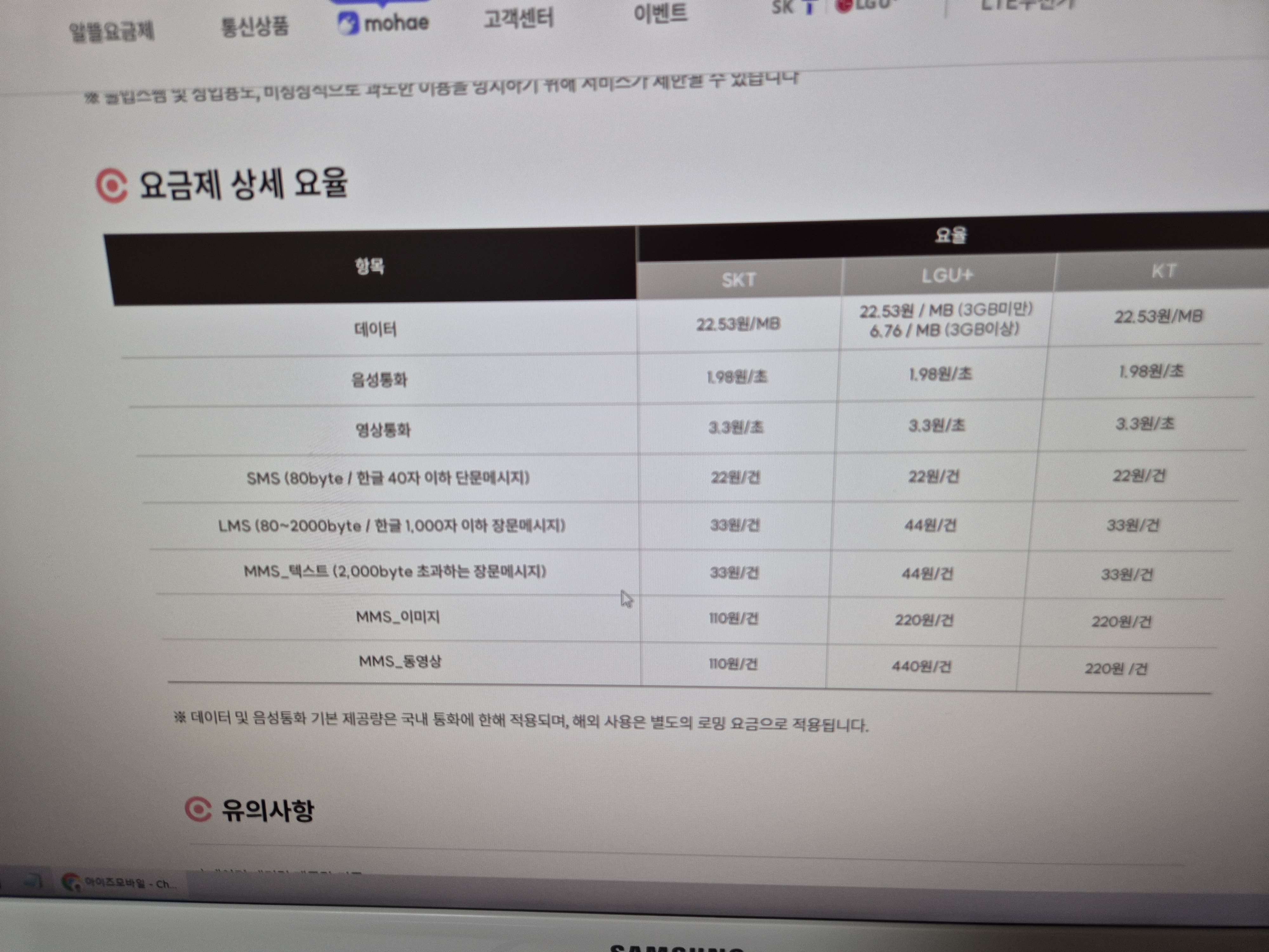 아이즈모바일 110원 요금제 초과 데이터 전화 사용시 요금