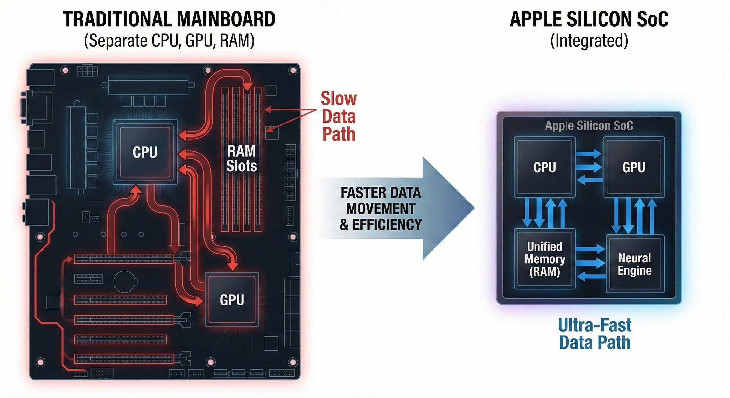 Traditional Mainboard VS Apple Silicon SoC