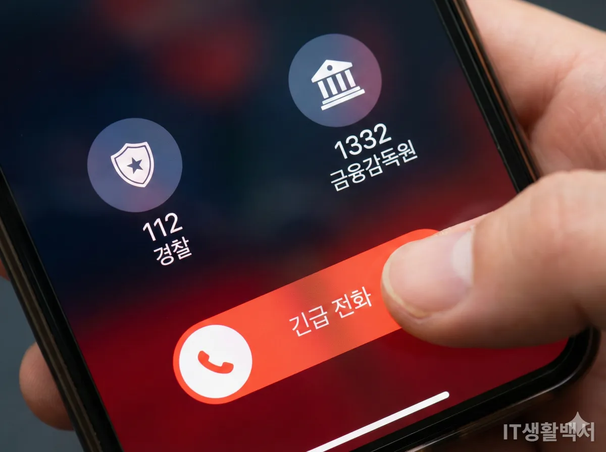 보이스피싱 신고를 위해 112와 금감원 번호를 누르는 스마트폰 화면