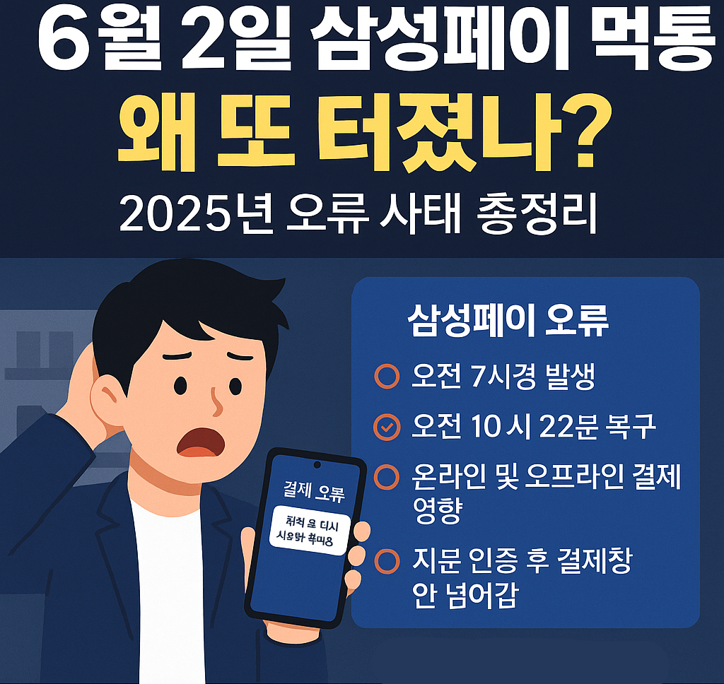 실제 삼성페이 오류 화면 예시 – "결제 오류, 잠시 후 다시 시도해 주세요"