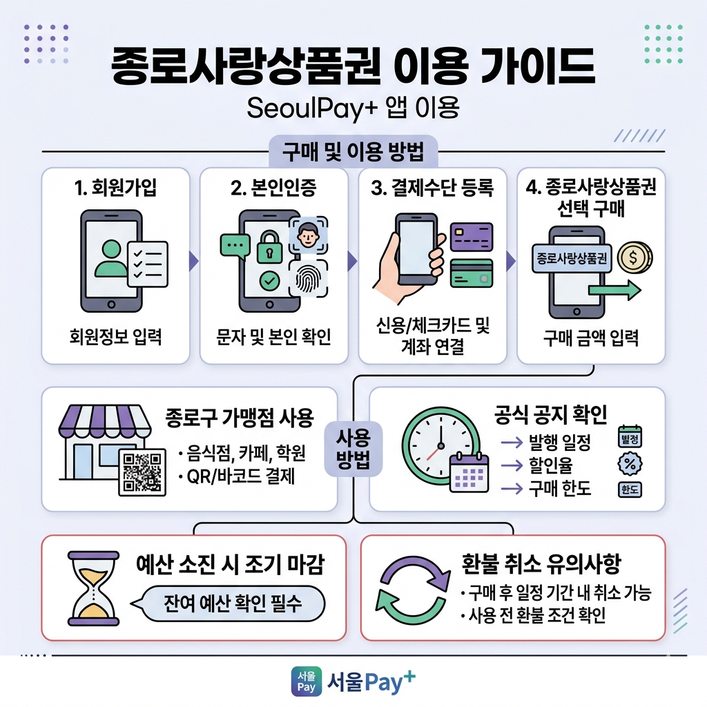 종로사랑상품권 구매방법·발행일정·사용처 확인 인포그래픽