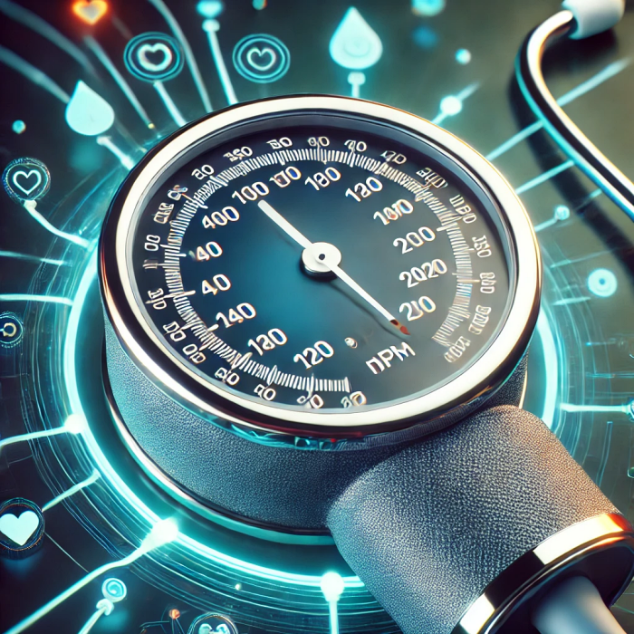 혈압 관리를 성공적으로 보여주는 정상 혈압 수치가 표시된 혈압 측정기