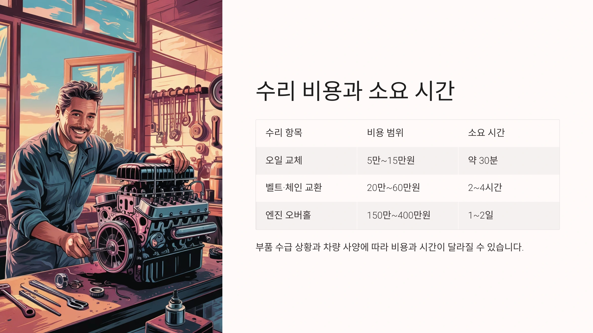 💸 수리 비용과 소요 시간