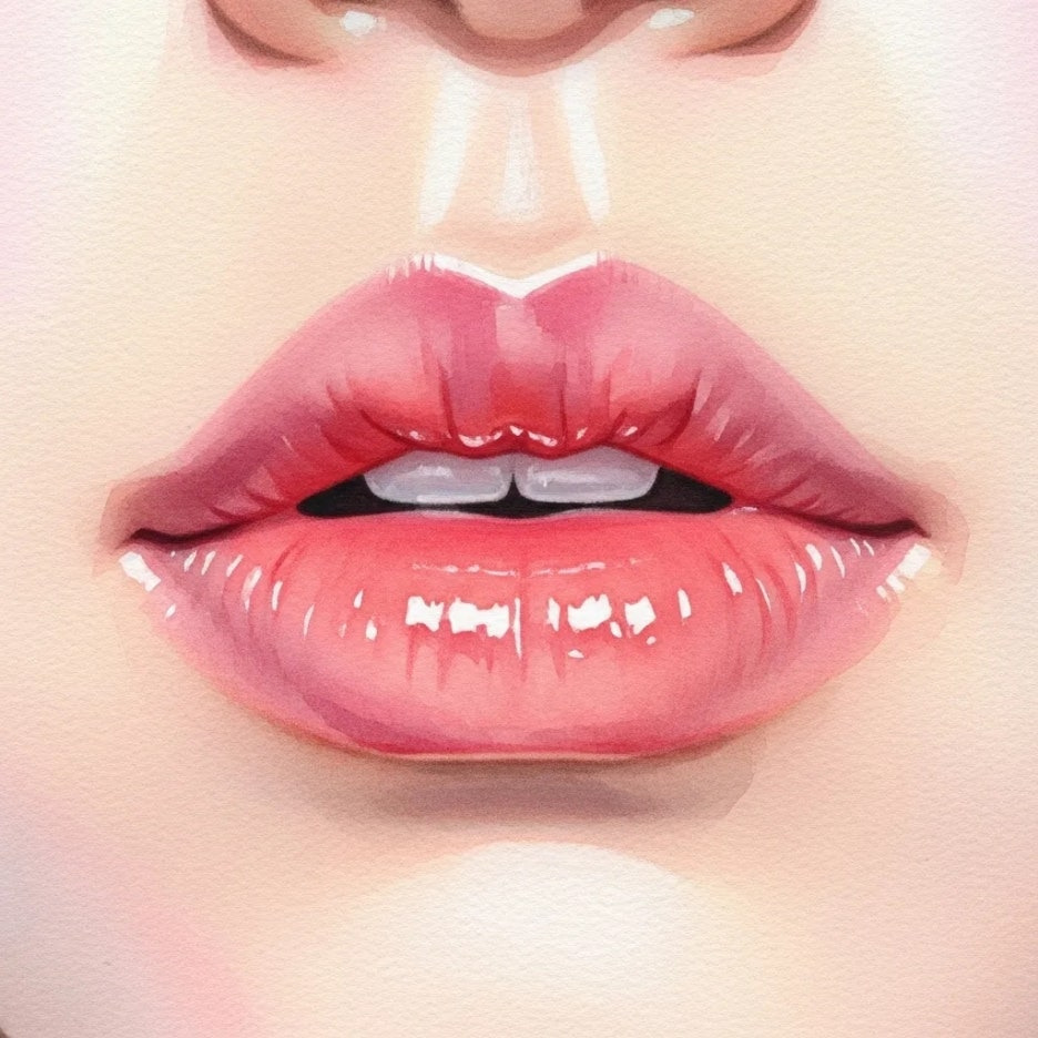 맑고 촉촉하게 발린 립스틱이 빛나는 입술