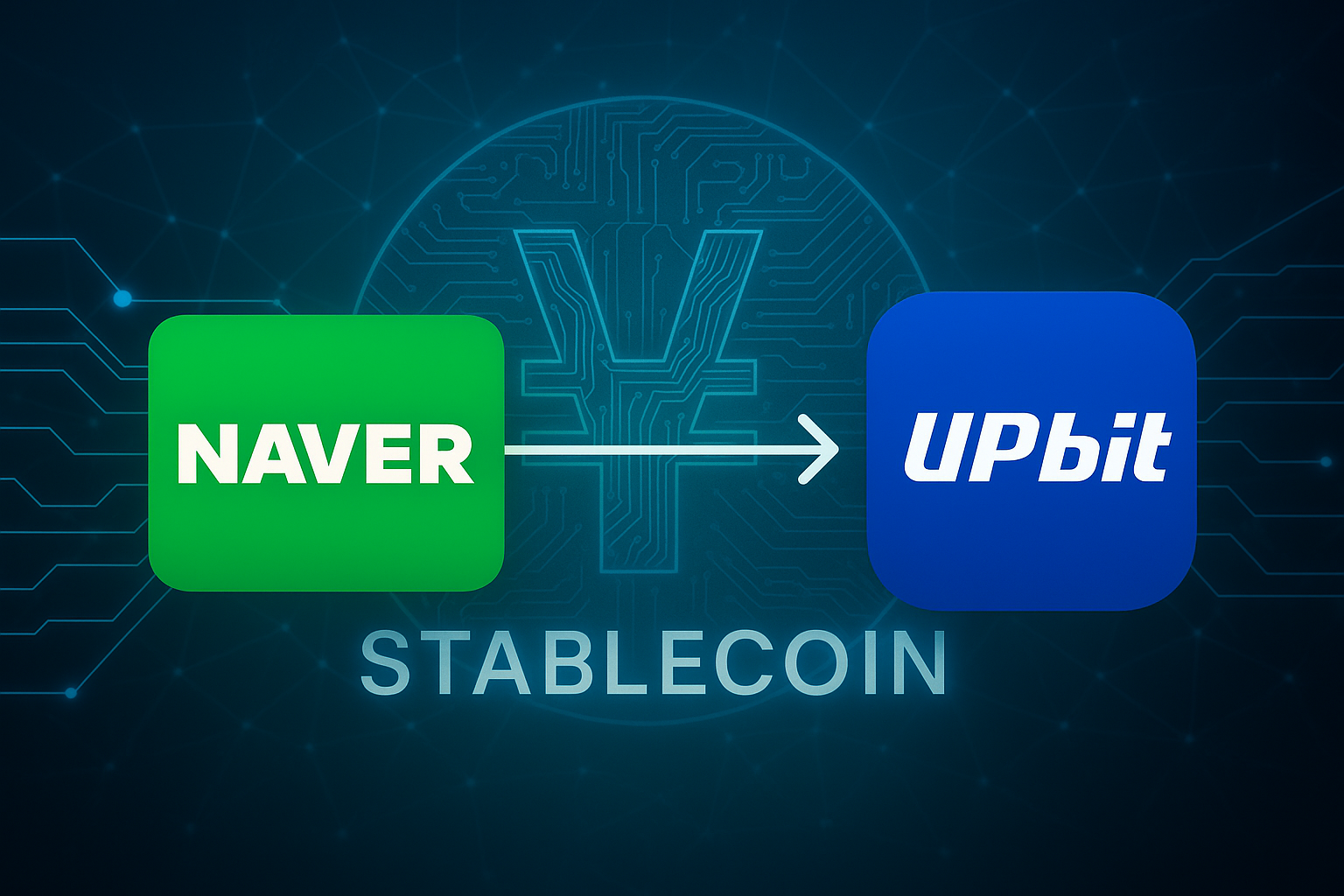 네이버와 업비트 로고가 연결된 원화 스테이블코인 협력 이미지