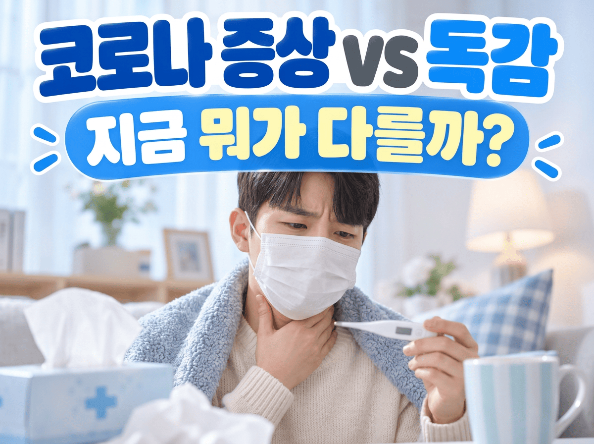 코로나 증상과 독감 차이를 강조한 대표 이미지