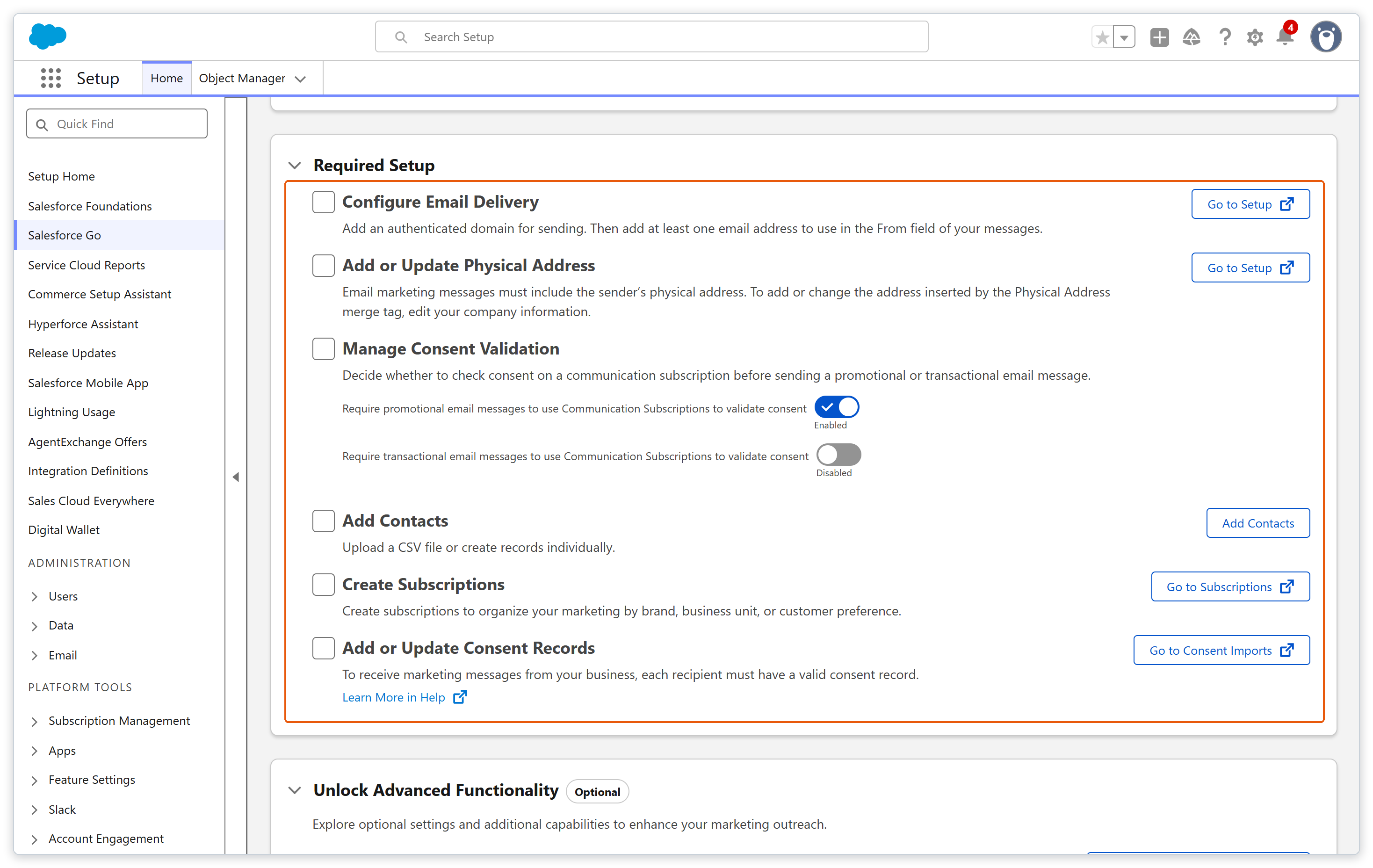 Email 설정의 Required Setup 6단계