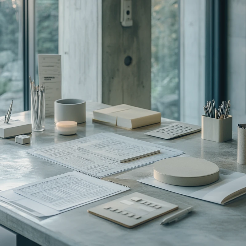 정교하게 수행되는 월간 배당 계산을 위한 정돈된 작업 공간, 재무 도구와 문서를 사용하여 신뢰성과 정확성을 강조합니다.