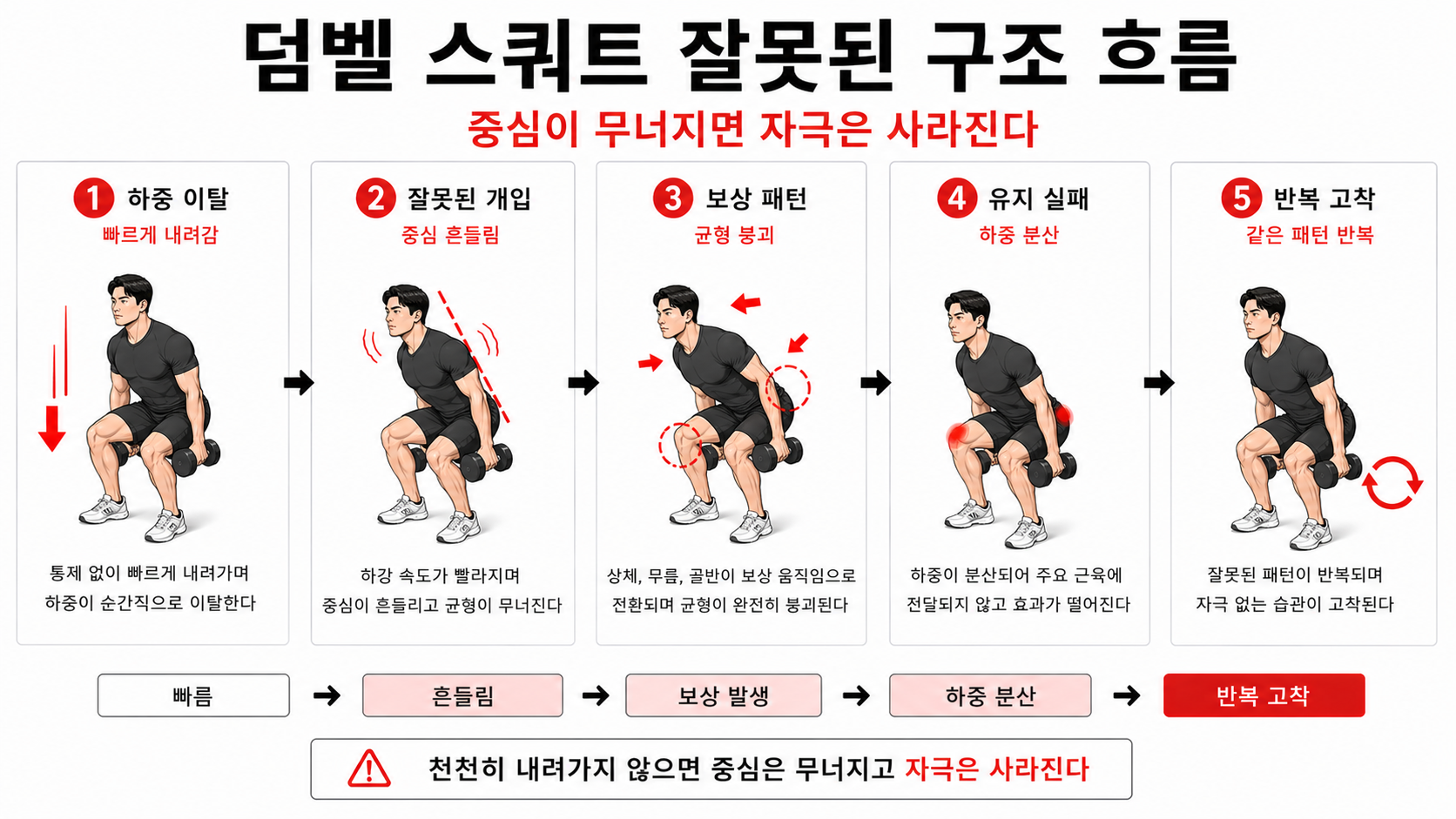 덤벨 스쿼트 잘못된 구조 흐름