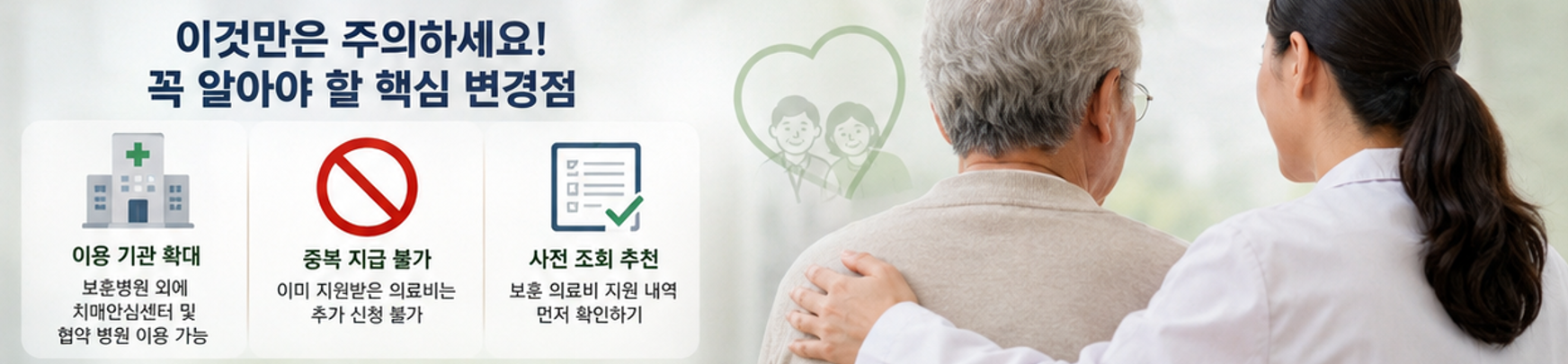 "이제 보훈병원까지 멀리 가지 마세요! - 2026 보훈의료대상자 치매검사비∙약값 지원 총정리 (대상, 지원금, 신청방법, 필요서류, 치매안심센터 이용방법 등)