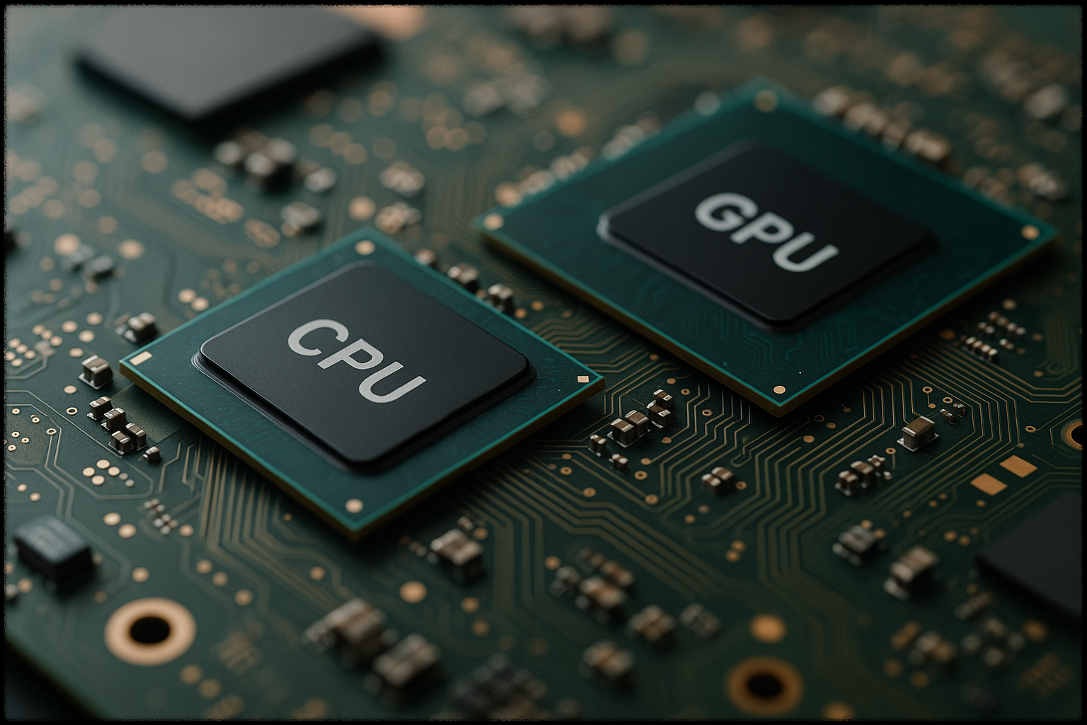 메인보드 위에 장착된 CPU와 GPU의 모습