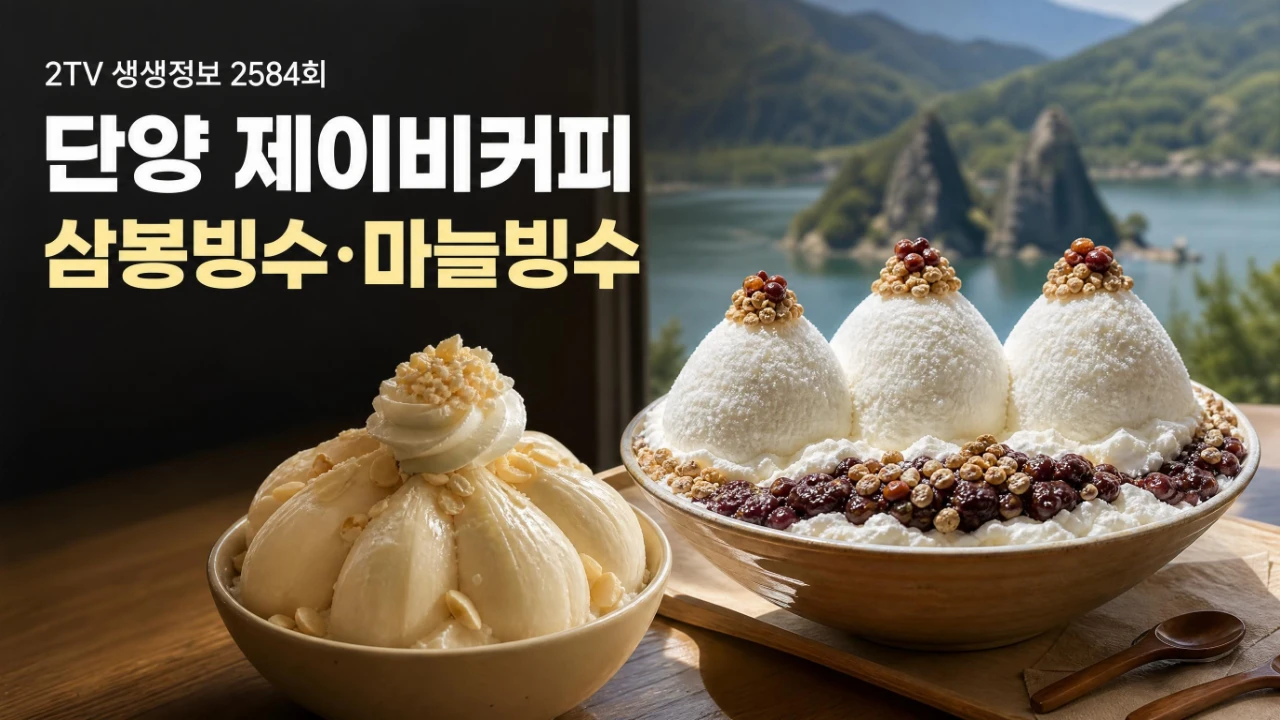 2TV 생생정보 단양 제이비커피 삼봉빙수와 마늘빙수 위치 가격 주차 안내 이미지