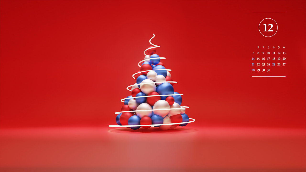 02 크리스마스 구슬 트리 A - 2025년12월 노트북배경화면