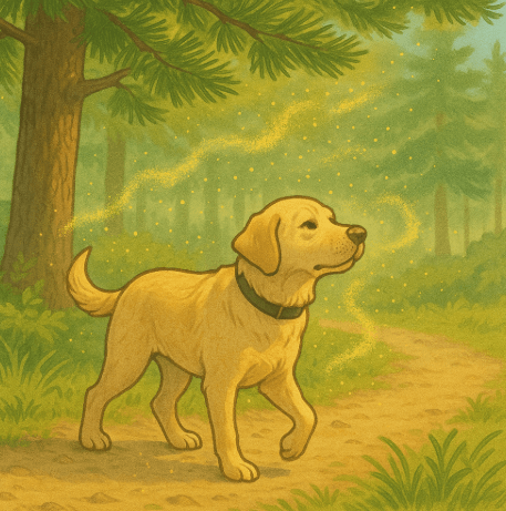 송진가루 속에 있는 강아지