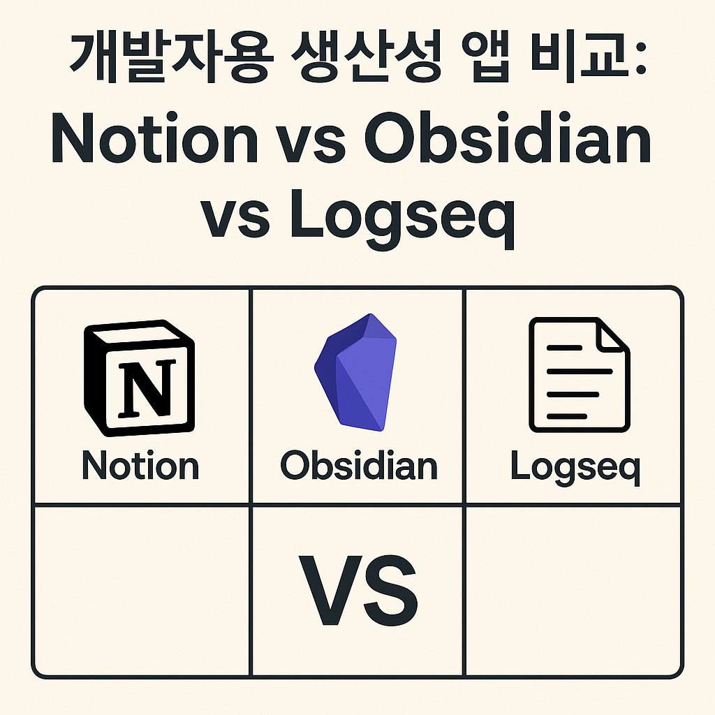 개발자용 생산성 앱 비교: Notion vs Obsidian vs Logseq - 2025년 완벽 가이드