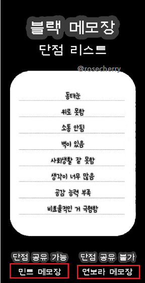 MBTI단점테스트-결과-블랙메모장-단점리스트-민트-연보라