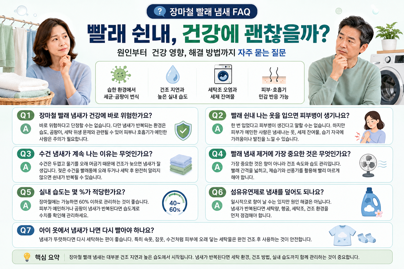 실내 건조 빨래 냄새가 반복된다면? 습도&middot;세탁조&middot;피부 영향 체크