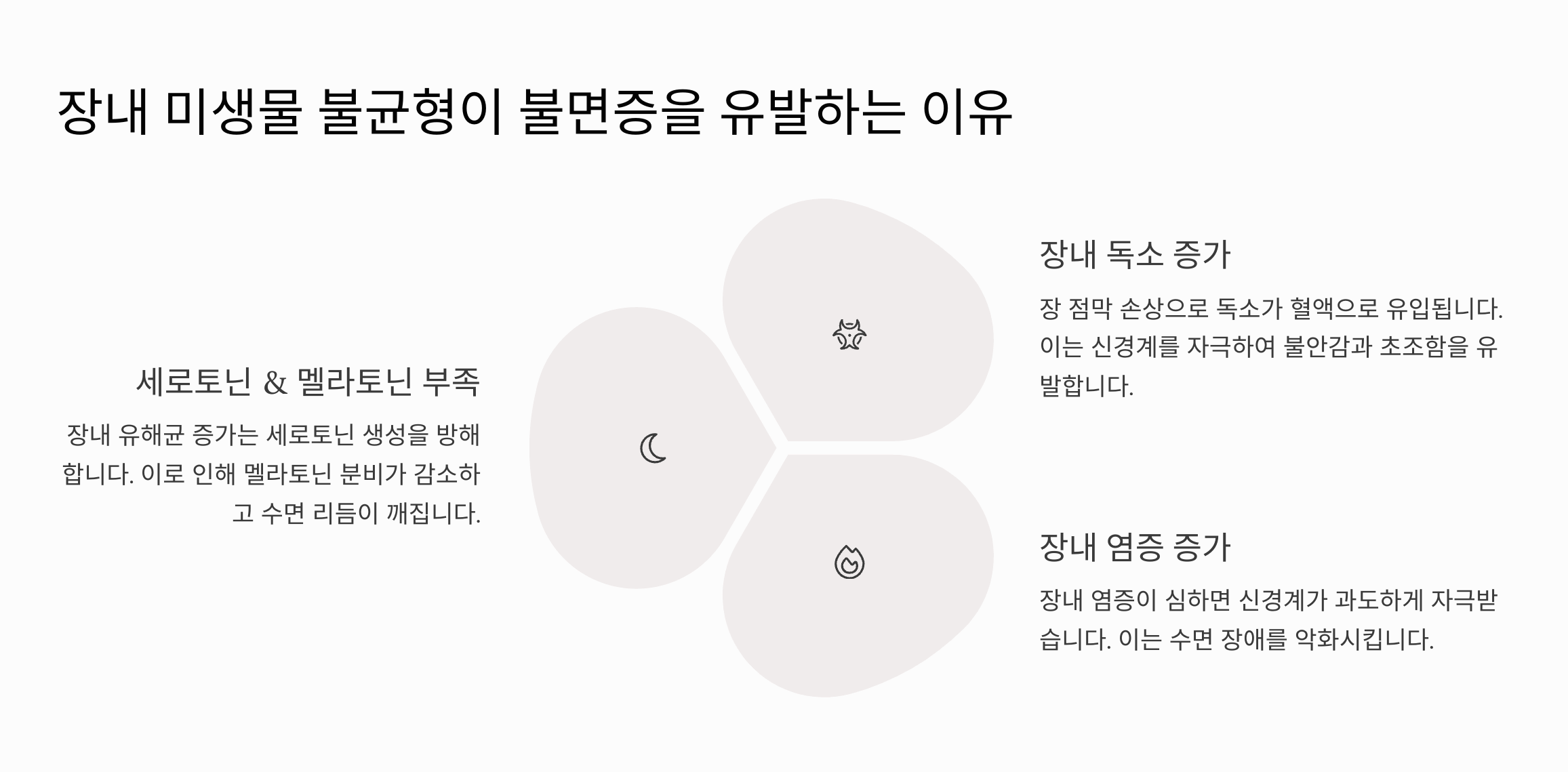장내미생물 불균형이 불면증을 유발하는 이유를 요약설명한 그래픽
