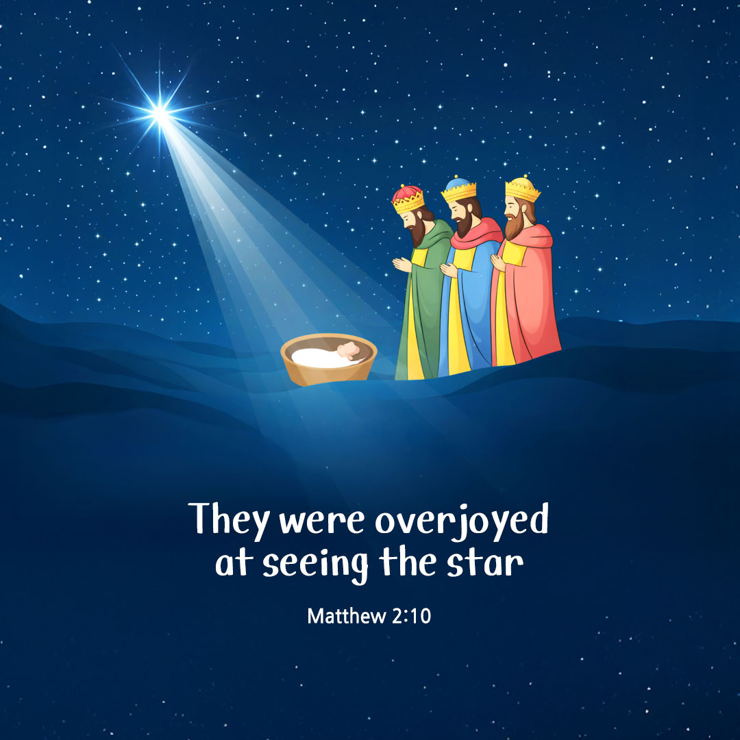They were overjoyed at seeing the star. (Matthew 2:10) by pieonane Daily Bible quote image