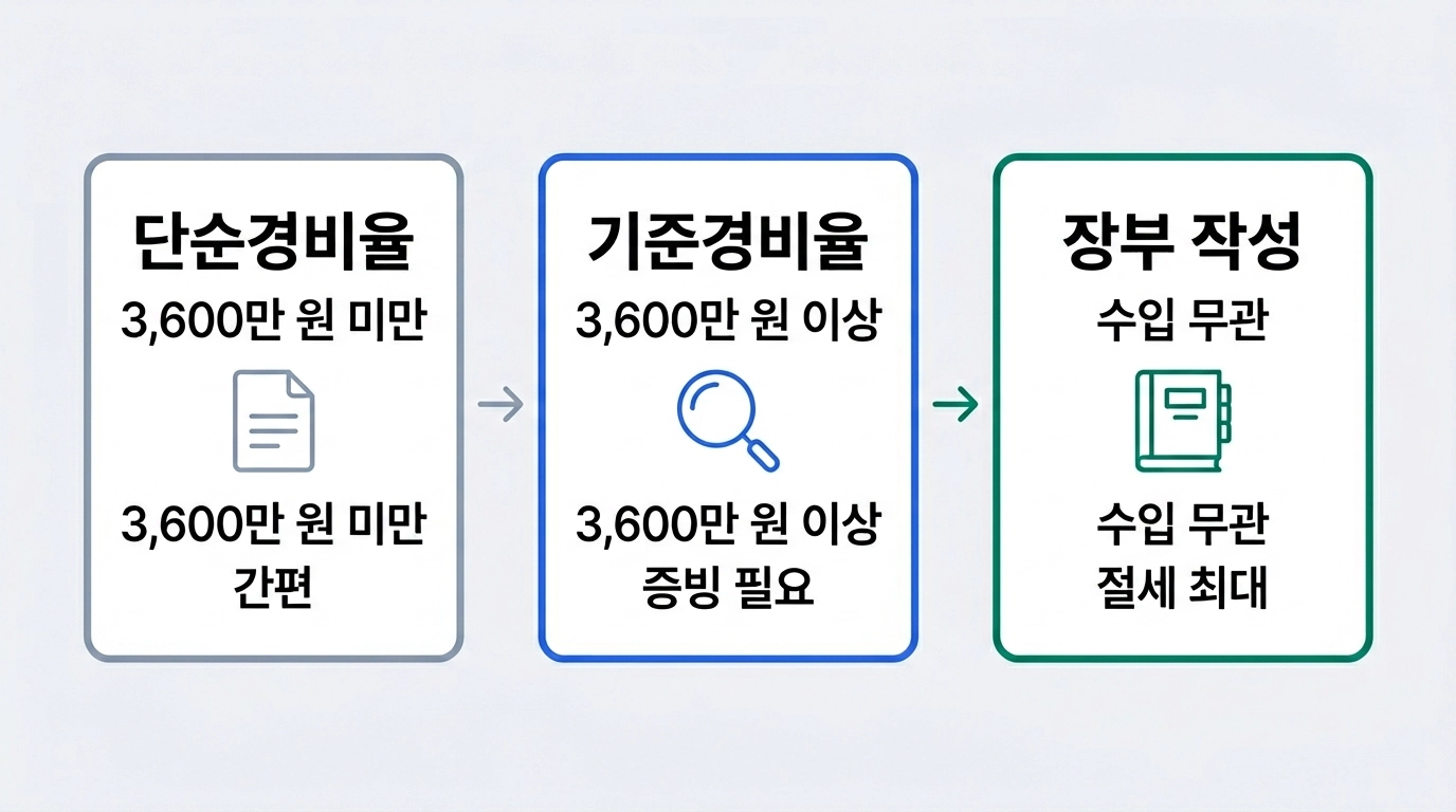 프리랜서 단순경비율 기준경비율 장부작성 비교 인포그래픽