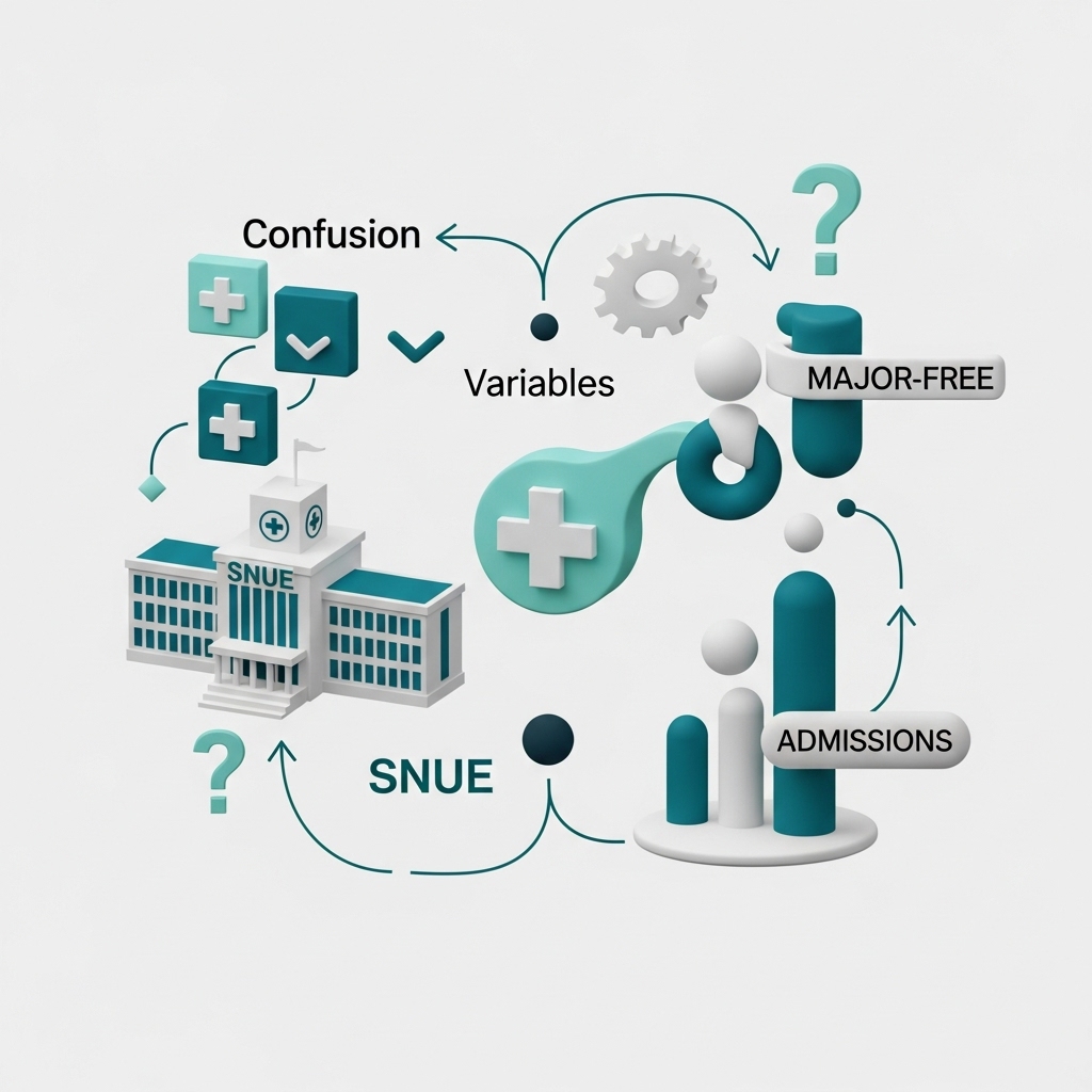2026학년도 서울교대 정시 등급 컷과 의대 정원, 무전공 선발의 복잡한 변수를 3D 인포그래픽으로 표현한 이미지.