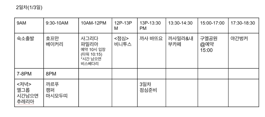 바르셀로나 일정테이블