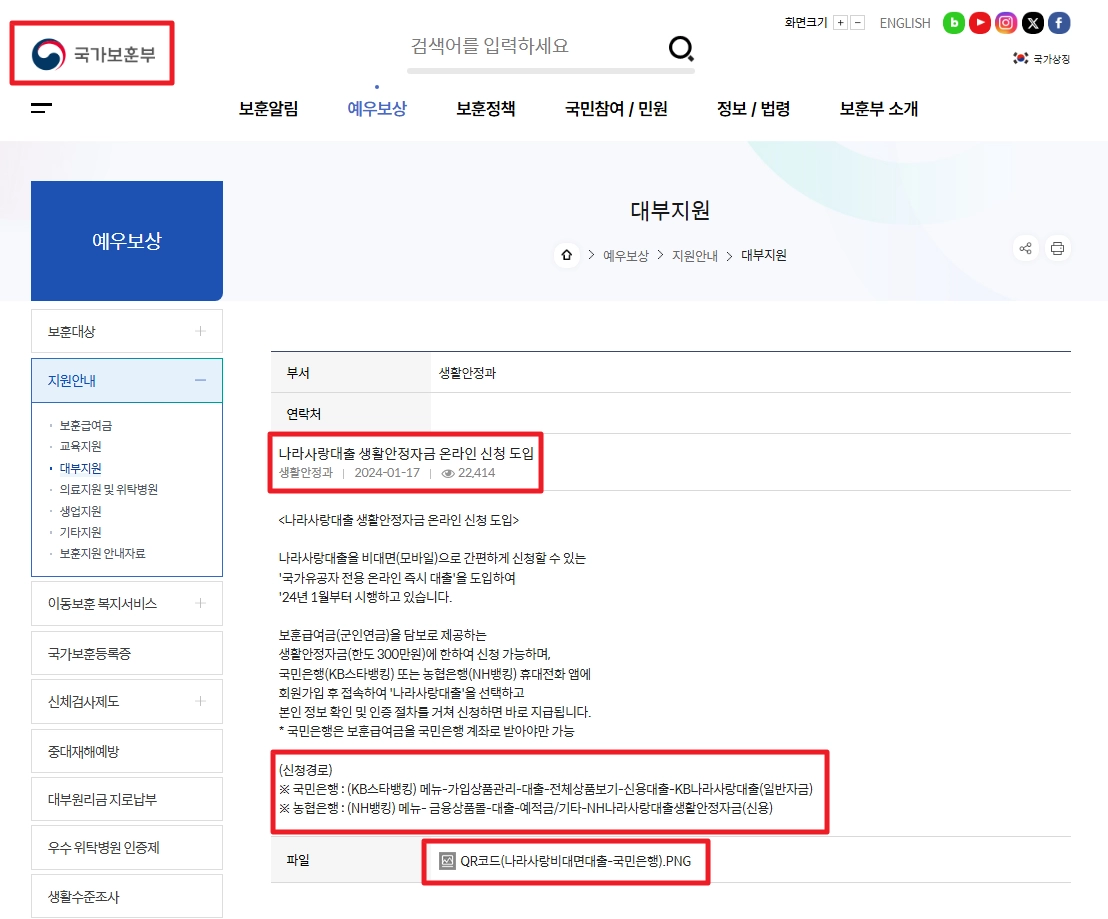 국가유공자등 대부지원 지원대상,신청방법,필요서류