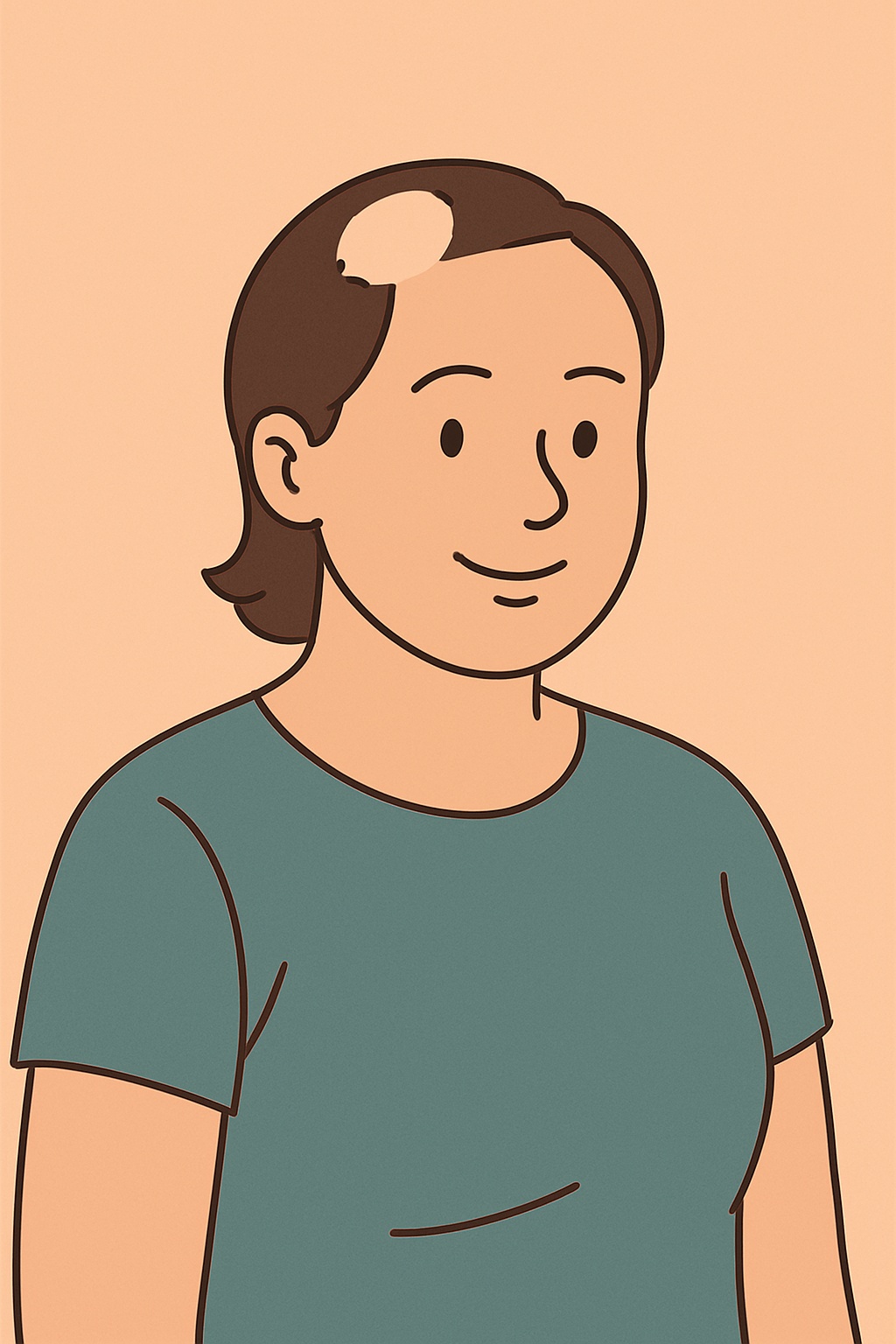 원형탈모증상이 있는 중년여성의 모습 만화체 그림