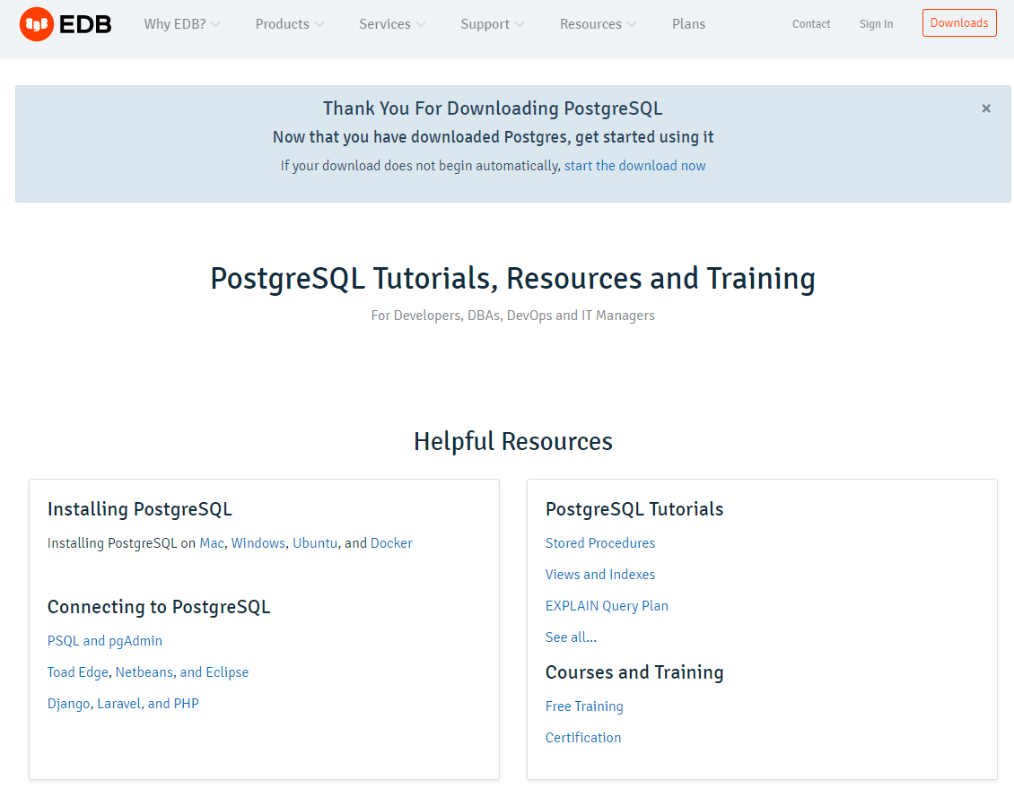 포스트그레-설치-파일-다운로드-완료후-메시지-페이지