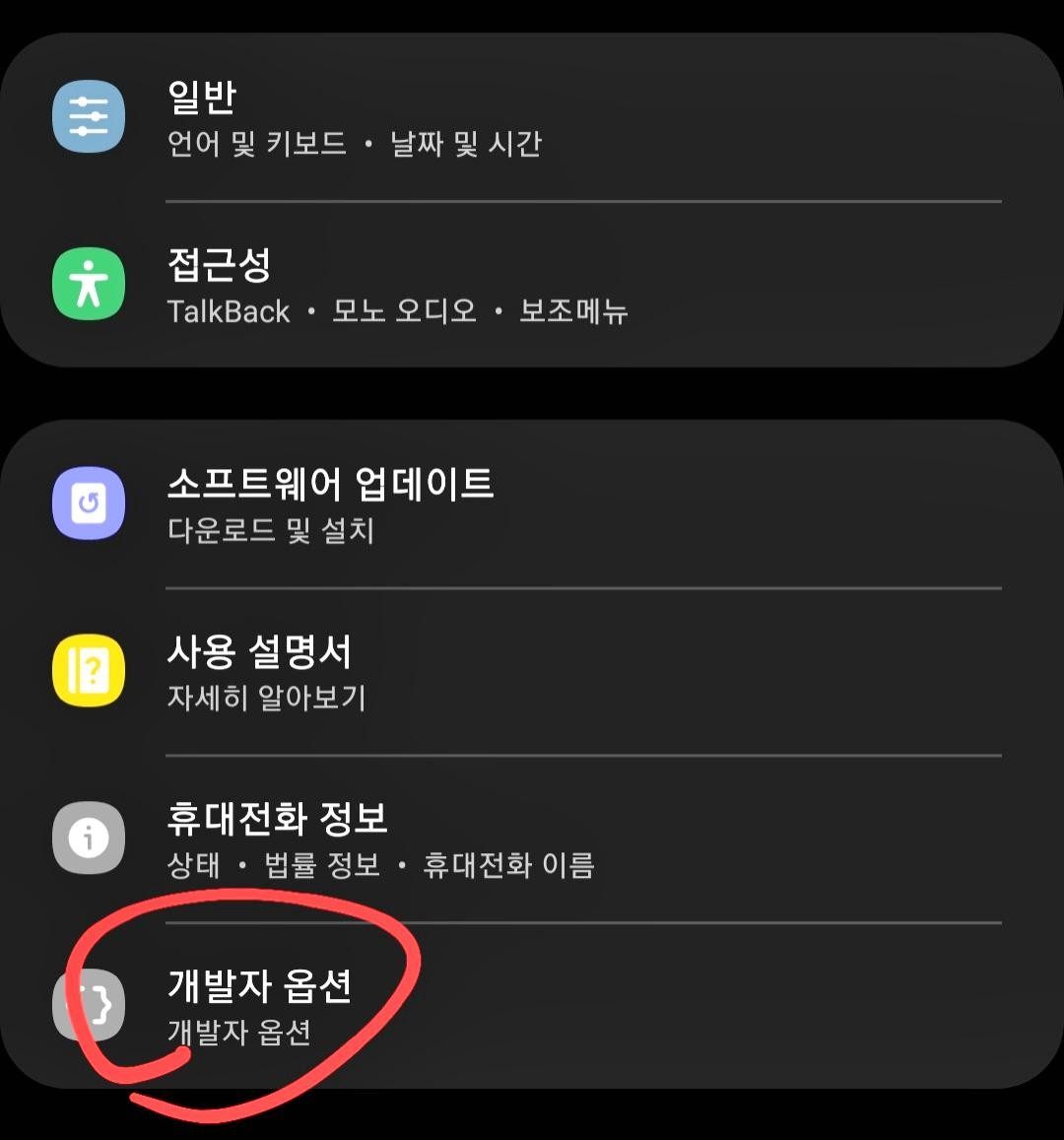 개발자 옵션 위치