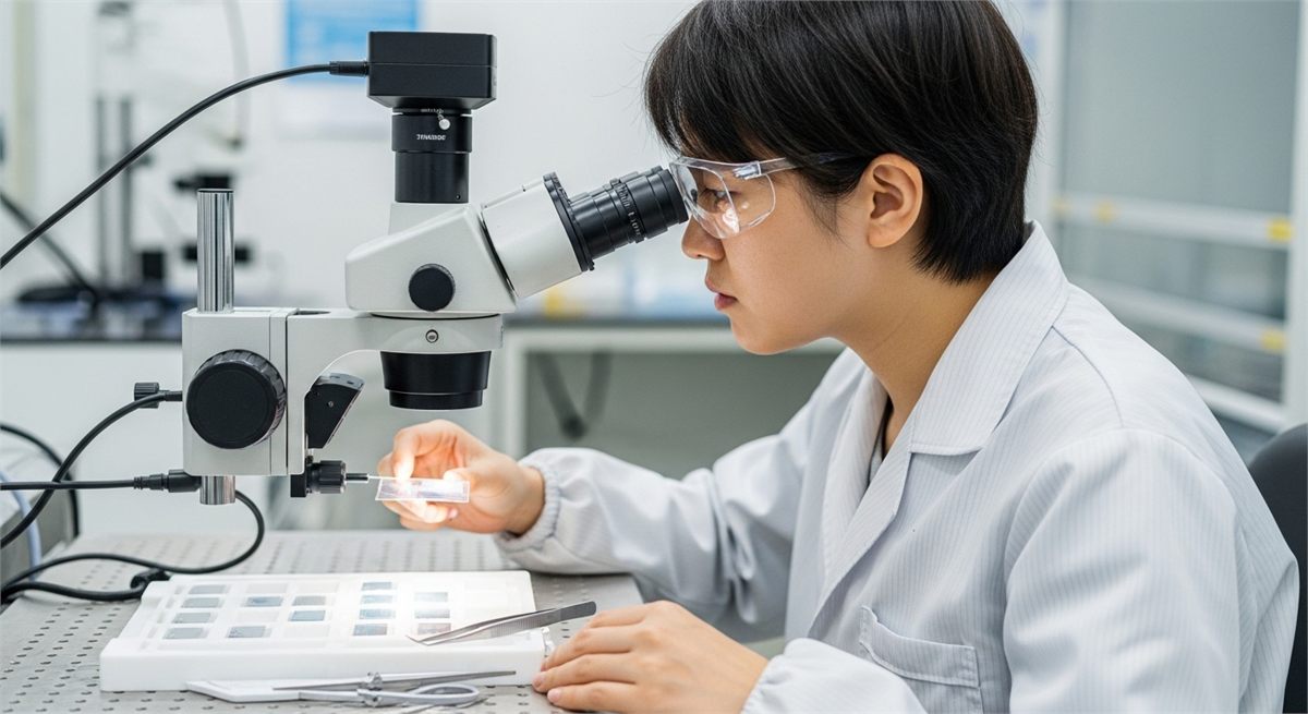 전자소재 연구실에서 그래핀 샘플을 확인하는 연구원 모습