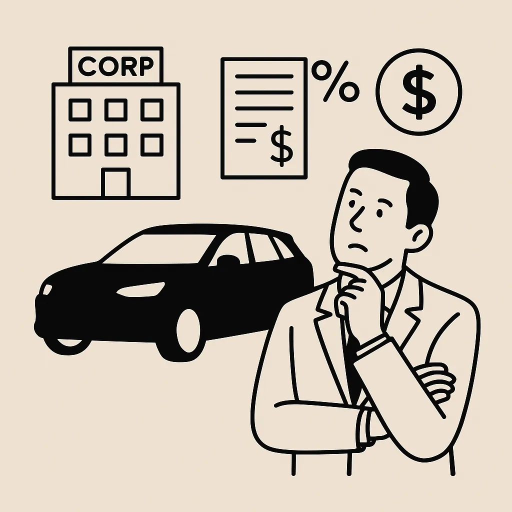 법인차량과 절세 혜택을 고민하는 직장인 일러스트